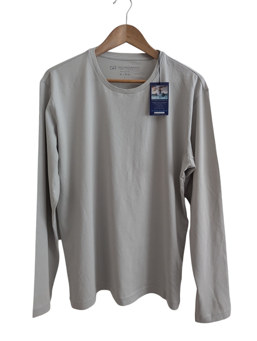 GEORG ROTH Luxe Pima Cotton Long Sleeve Tee Large Light Gray/Cement Color